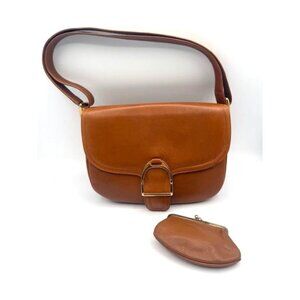 Vntg Morris Moskowitz British Tan Leather Adjustable Strap Handbag w/ Coin Purse